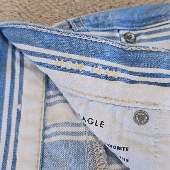American Eagle Blue and White Striped Mom Jeans - Size 0 Long - Picture 4 of 11